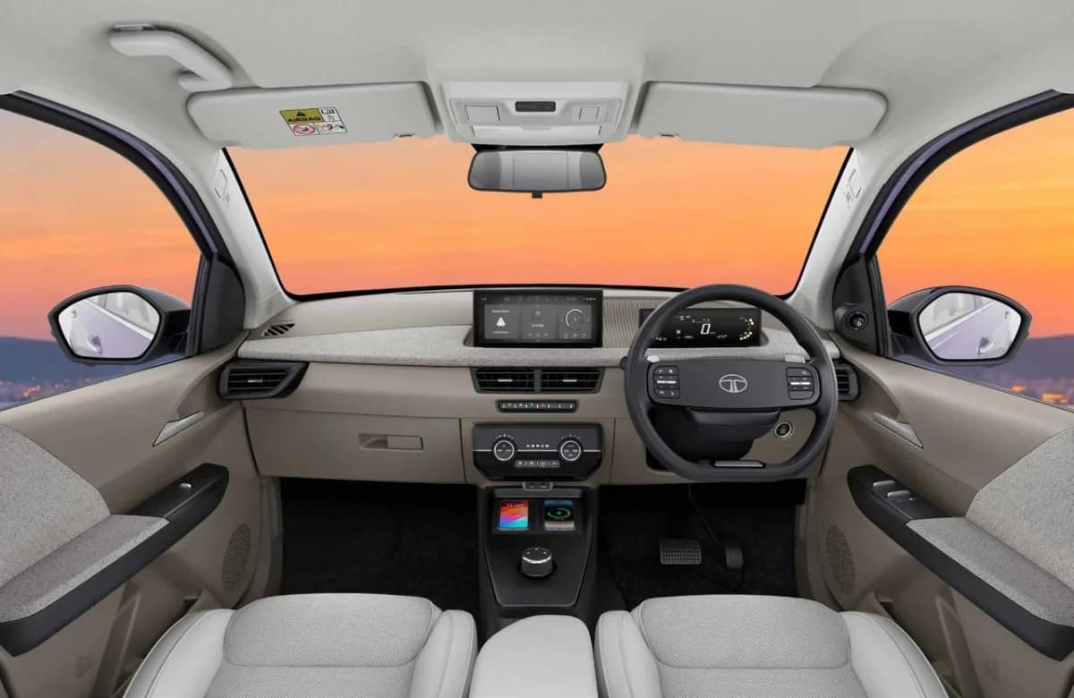 Tata Aeris interior showing the freestanding touchscreen and digital driver display