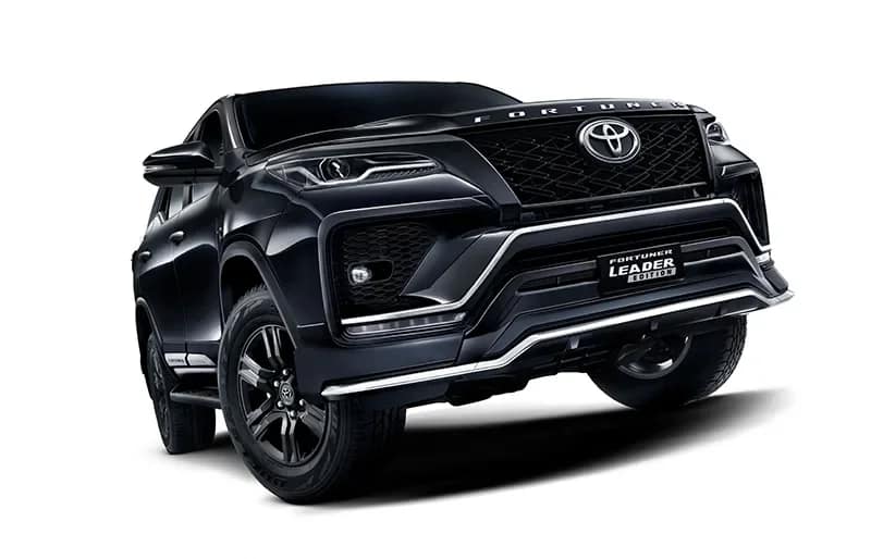 Toyota Fortuner Leader Edition in black with black grille and gloss black wheels