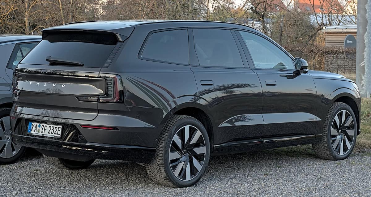 Volvo EX90 electric SUV rear three-quarter view