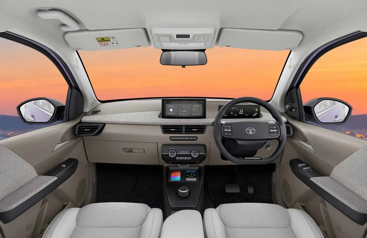 Tata Aeris interior showing the freestanding touchscreen and digital driver display