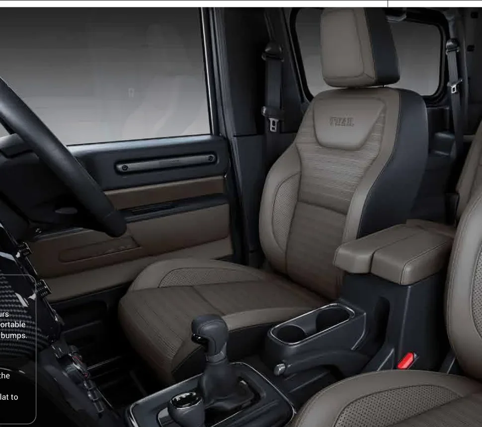 Mahindra Thar OG cabin with brown leatherette front seats