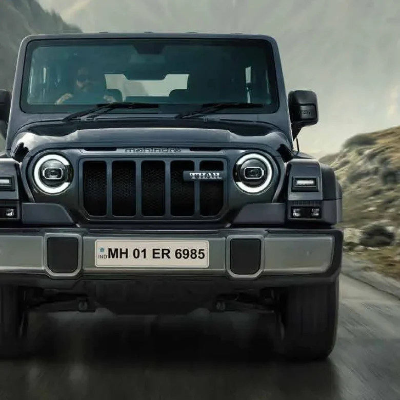 Mahindra Thar OG front view with round LED headlamps and new grille
